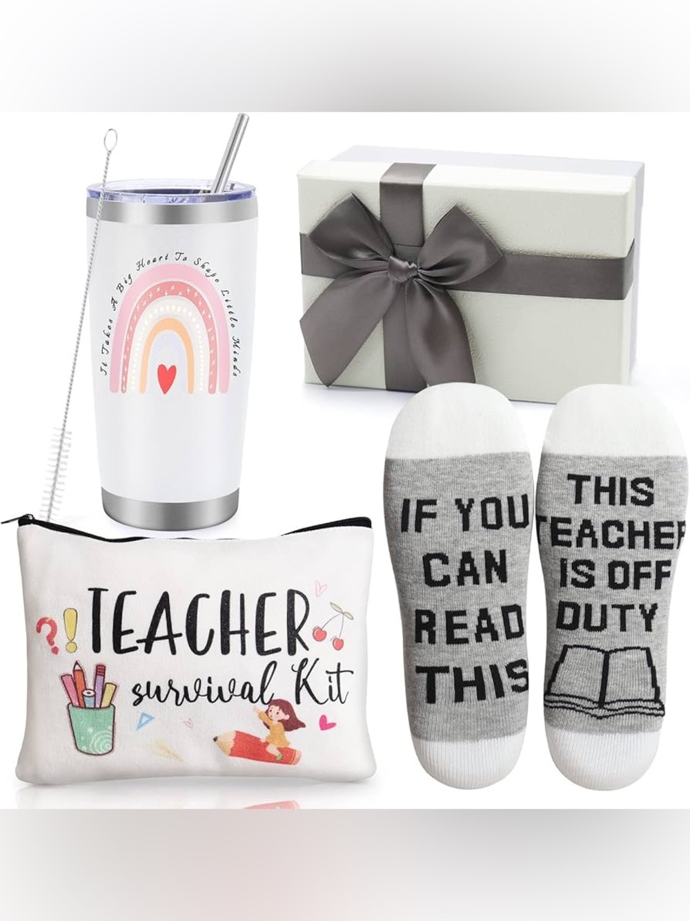 Teacher Appreciation Gift Basket Bundle | Tumbler, Teacher Survival Kit, Socks